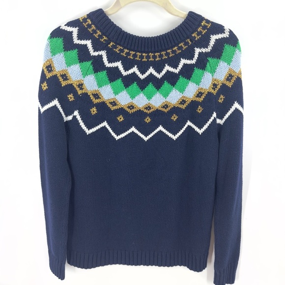 J Crew Lurex Fair Isle Sweater Womens Small Wool Blend Nordic Preppy Warm Cozy - Picture 4 of 10